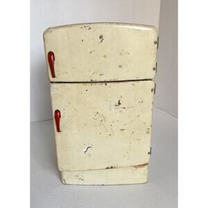 Vintage 13.5" x 8" Wolverine Red Tin Metal Litho Refrigerator 1950's